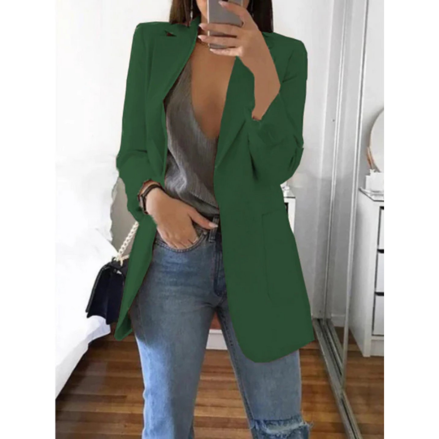 Dam Blazer Snävt Klippt Modern Design Högkvalitativt Tyg-4