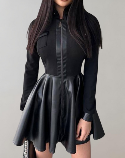 Dam Klänning Långärmad Läder Skräddarsydd Elegant 2