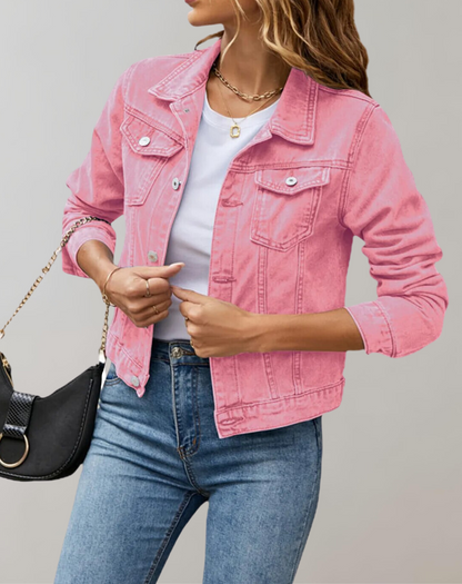 Damjacka Långärmad Denim Klassisk Stil Smal Fit Högkvalitativ Denim-5