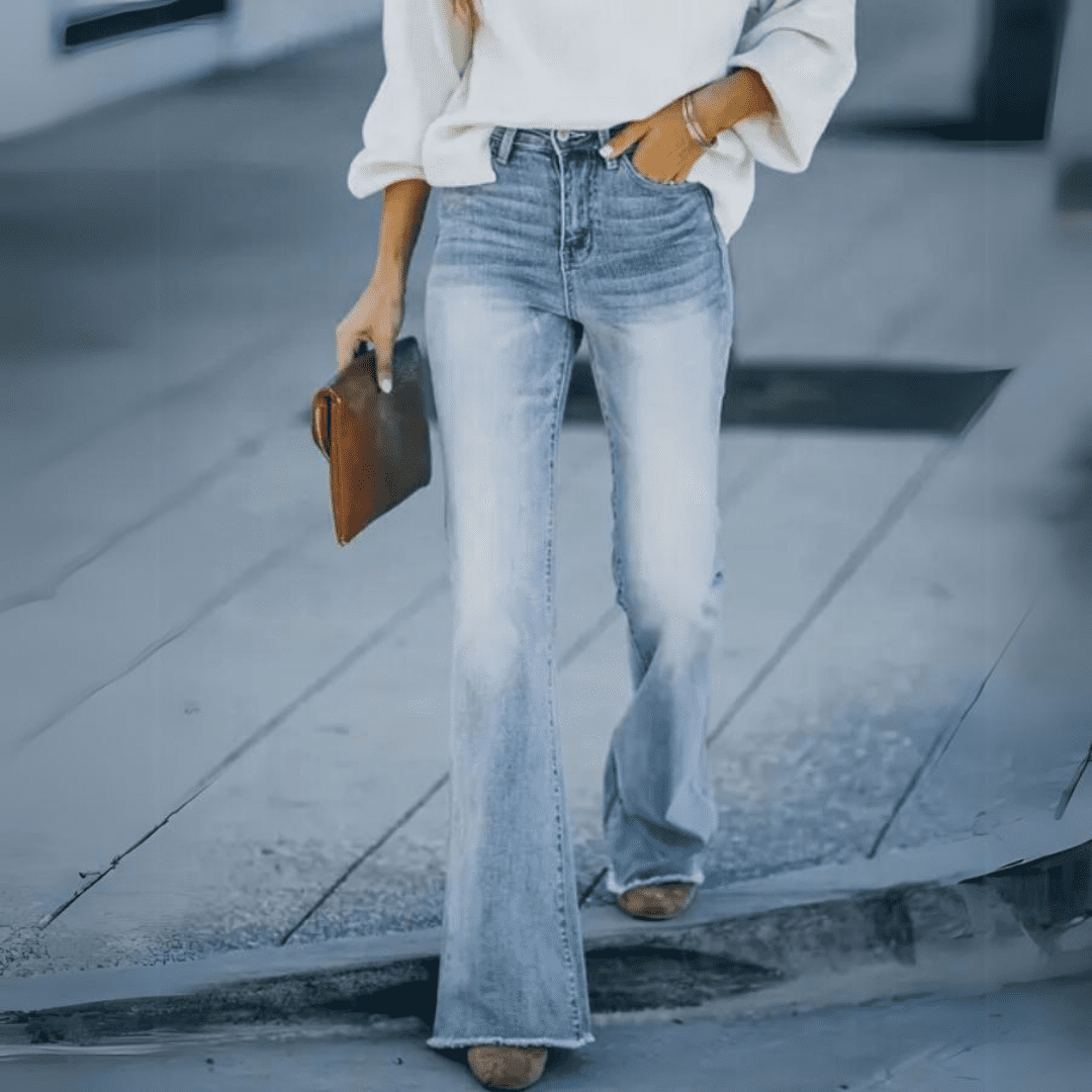 Dam Byxor Snygga Boho Chic Hög Midja Stretch Denim-5