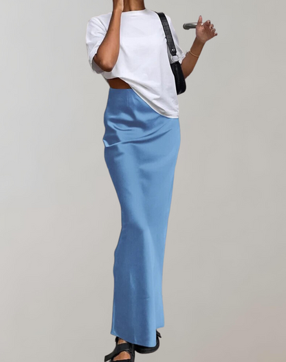 Dam Trumpetkjol Satin Högmidjad Elegant-3