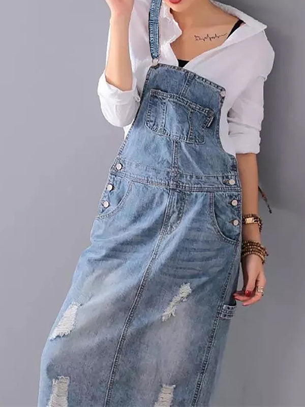 Damklänning Avslappnad Denim Med Justerbara Axelremmar-4
