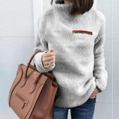 Dam Turtleneck Tröja Mjuk Plysch Figurnära Design med Dragkedja-5