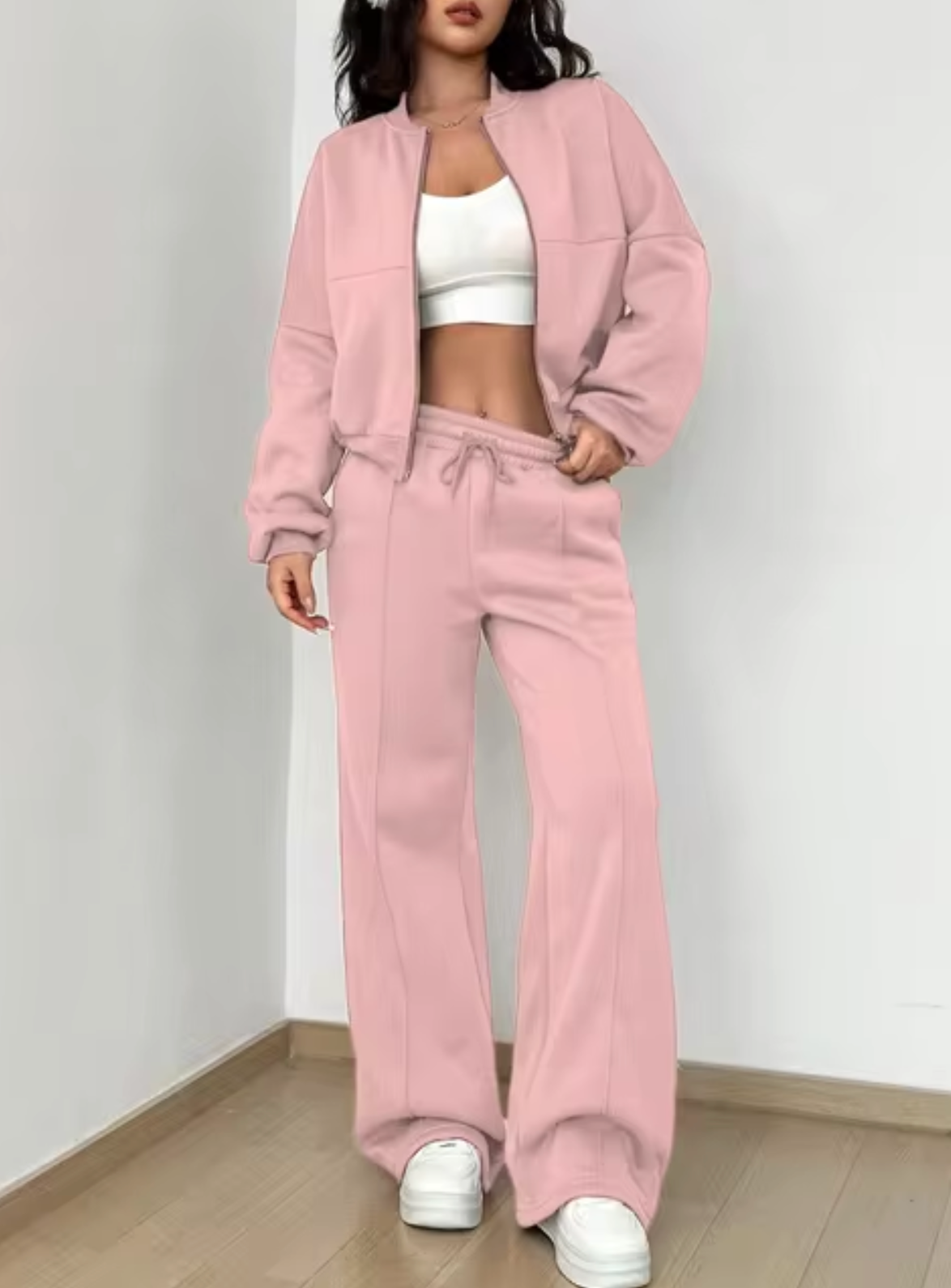 Dam Zip-up Jacka och Joggingbyxor Set Mjukt Andningsbart Tyg-5