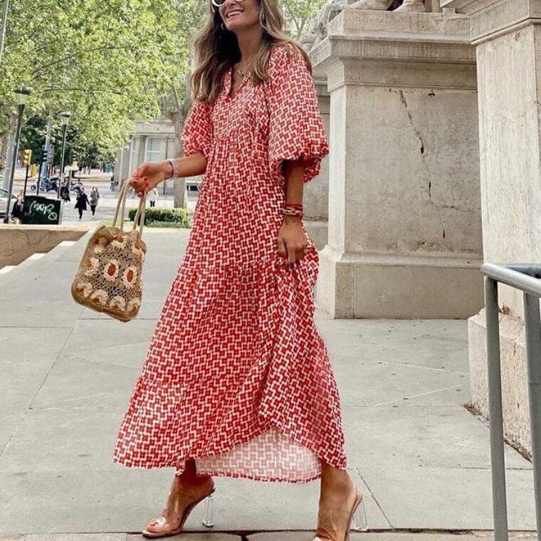 Variant image for Maxiklänning Dam Med Tryck Lätt Material För Sommarens Evenemang-25