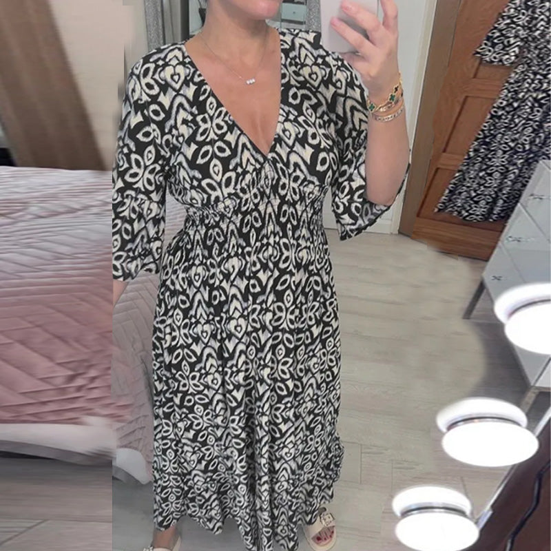 Kvinnoklänning Med Tryck Elegant Mjuk Tygblandning-4