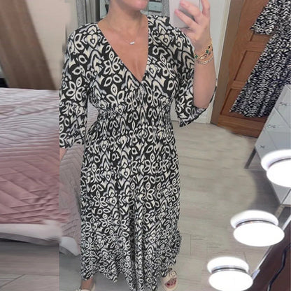 Kvinnoklänning Med Tryck Elegant Mjuk Tygblandning-4