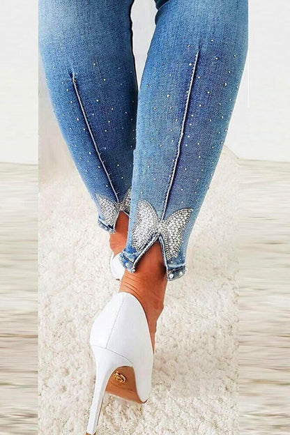 Dam Skinny Jeans Distressed Butterfly Design Cotton Blend-3