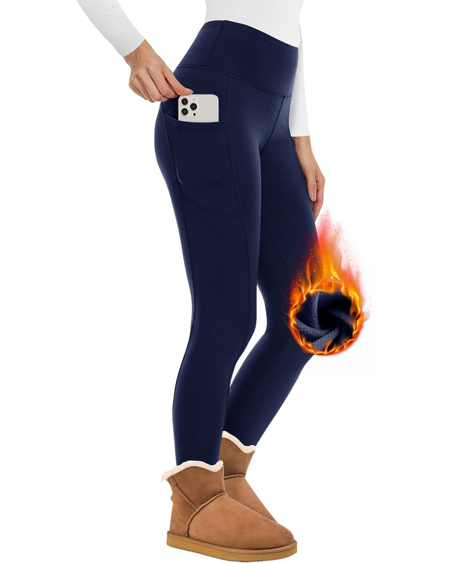 Dam Leggings Högmidjade Fleece Polyester och Lammull-3