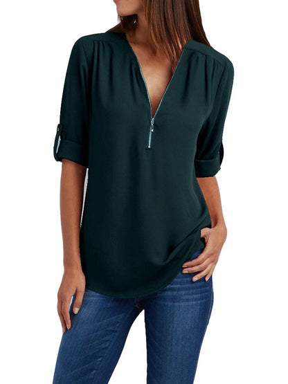 Dam Långärmad Blus Loose Fit Mjuk Tyg 2