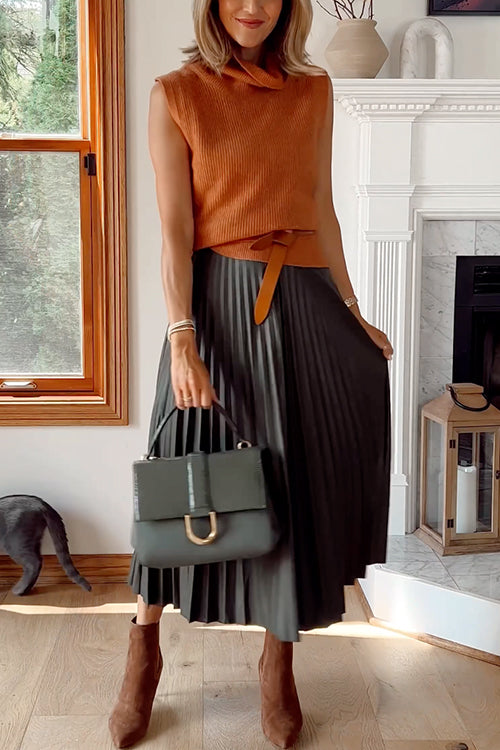 Dam Klänning Midi Axelbandslös Syntetiskt Läder Fina Dam Klänningar-4