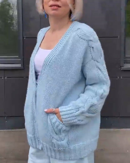 Lång Kofta Dam Kabelstickad Akryl Polyester-5