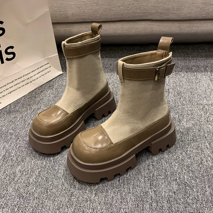 Kvinnors Plattformstövlar Kvadratklack Hållbar Duk-1