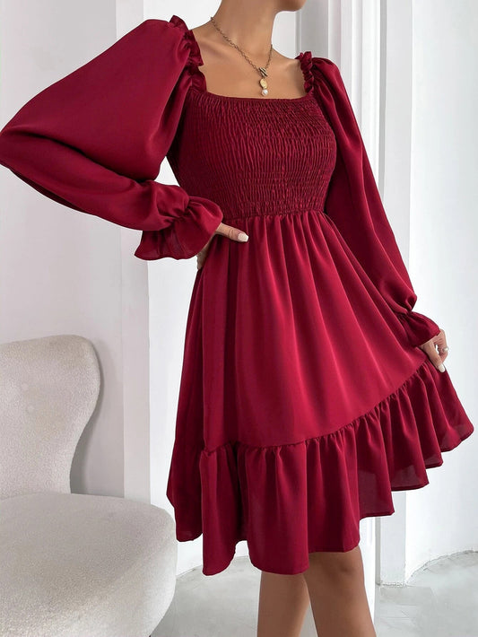 Fina Dam Klänningar Fyrkantig Halsringning Lätt Material-1