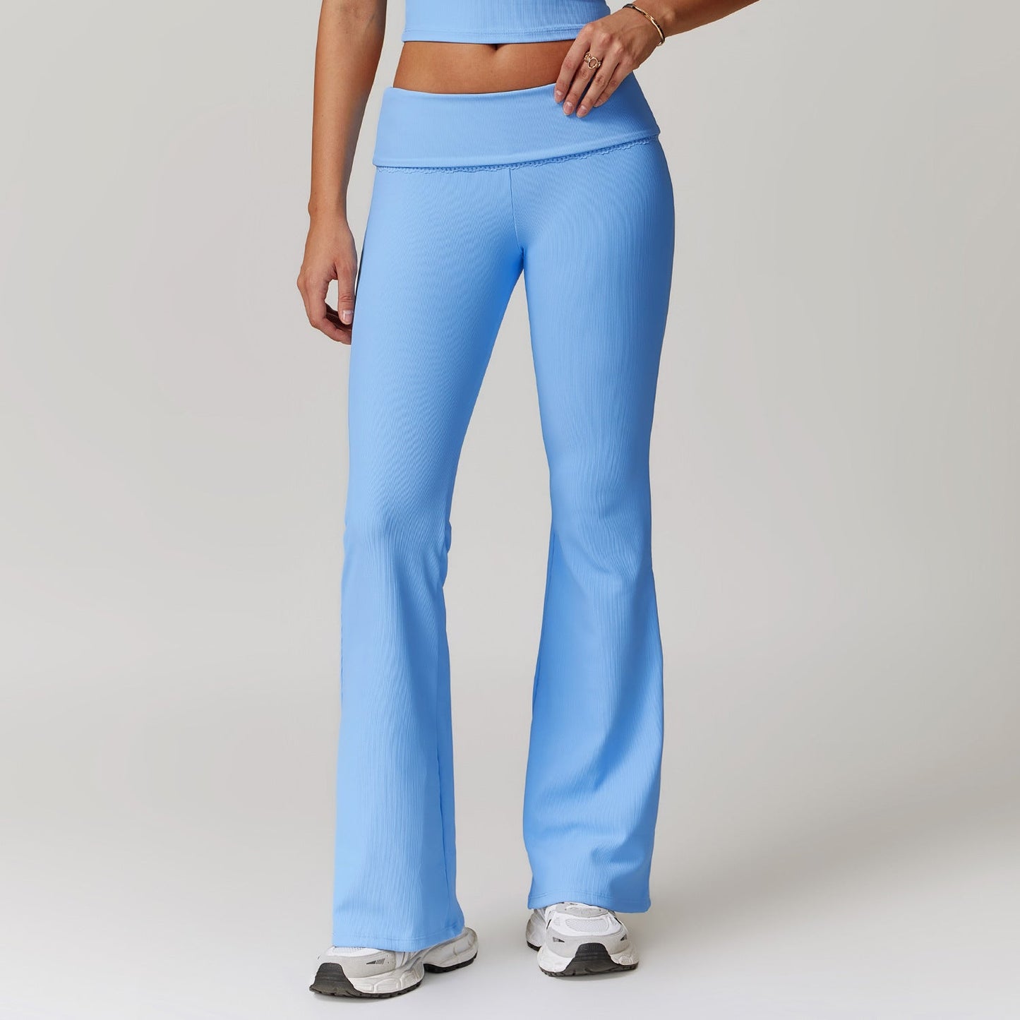 Dam Yogabyxor Flared Design Nylon Spandex Hög Midja-5