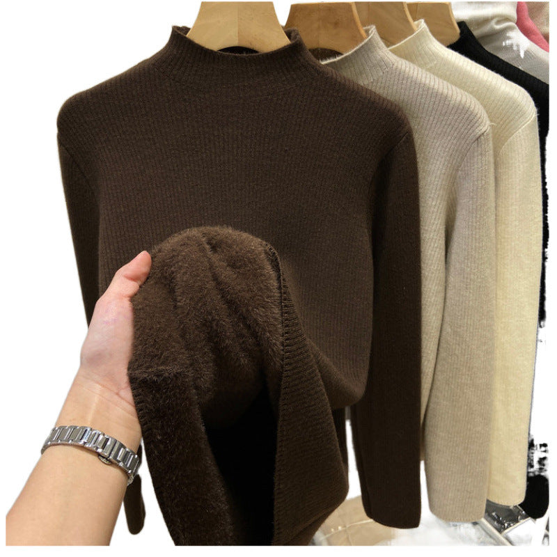 Dam Stickad Tröja Halvhög Fleecefodrad Akryl-4