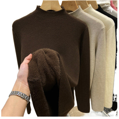 Dam Stickad Tröja Halvhög Fleecefodrad Akryl-4