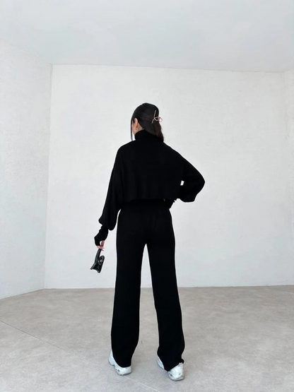 Dam Turtleneck Tröja och Byxor Set Mjuk Textil-5