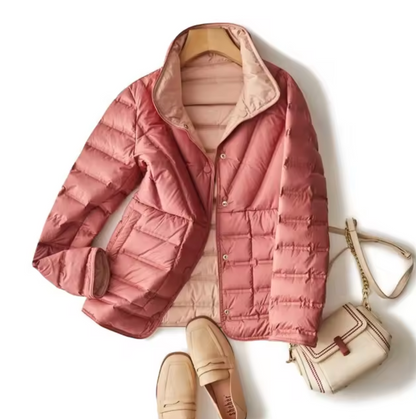 Kort Dunjacka Dam Vändbar Fylld med 90% Vit Anddun-5