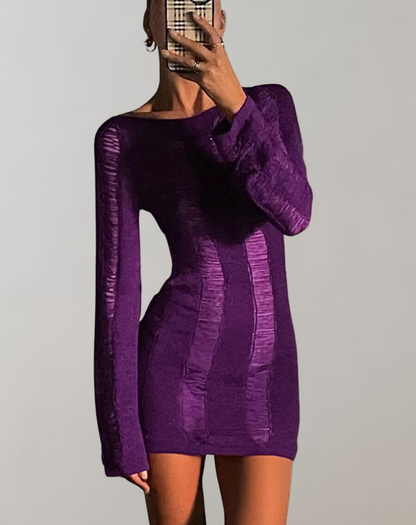 Långärmad Mini Klänning i Andningsbart Tyg – Rund Hals, Elegant Design för Alla Tillfällen 4