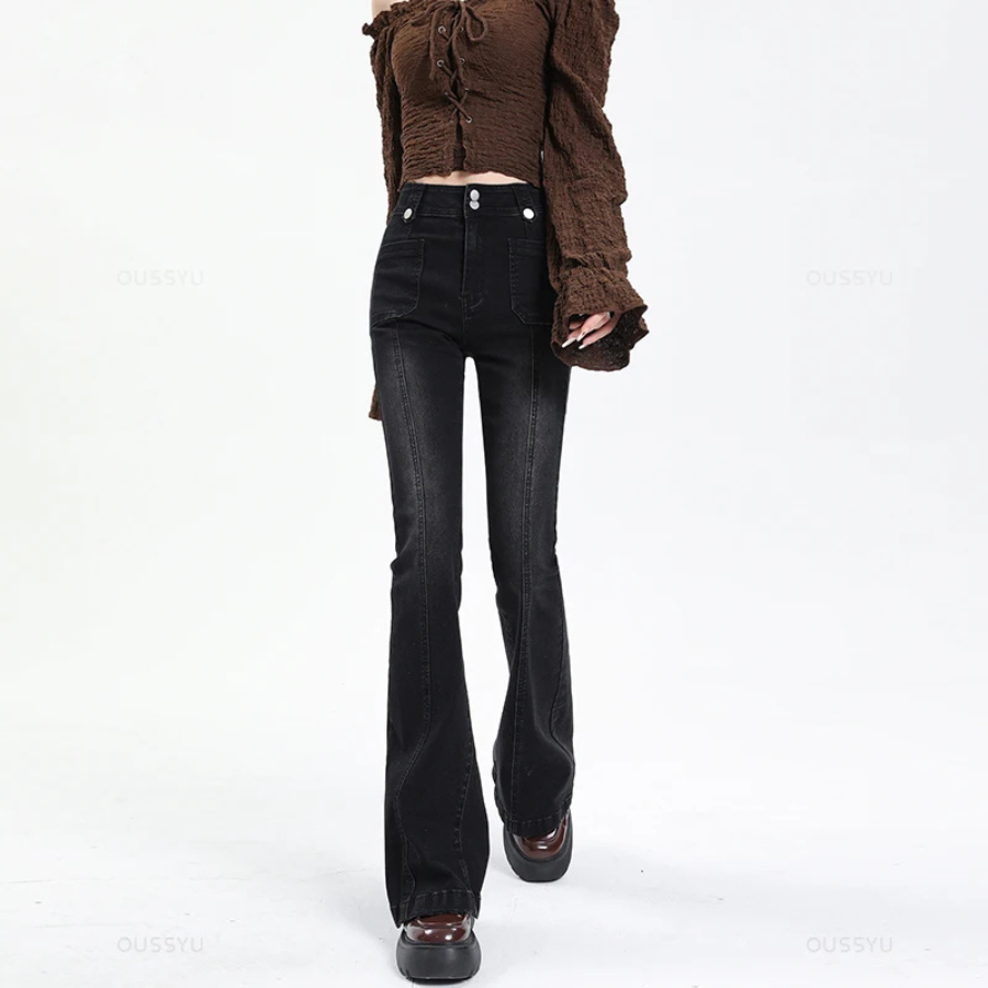 Dam Slim Fit Jeans Hög Midja Bomull-5
