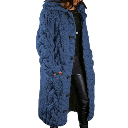 Dam Lång Kofta Varm Ull Cardigan-2