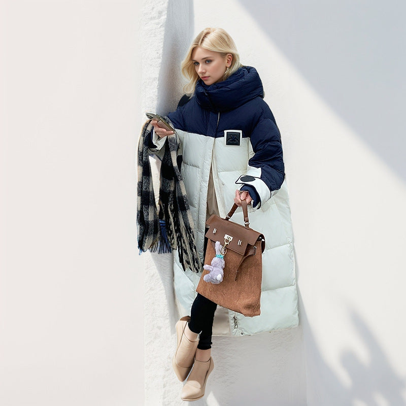 Damer Lång Jacka Färgblockdesign Polyester och Ull-3