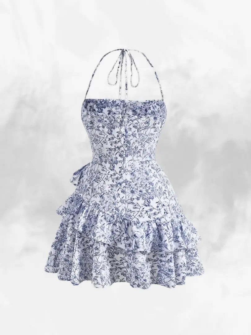 Kvinnors Miniklänning Halterneck Blommönster Lätt Tyg-2