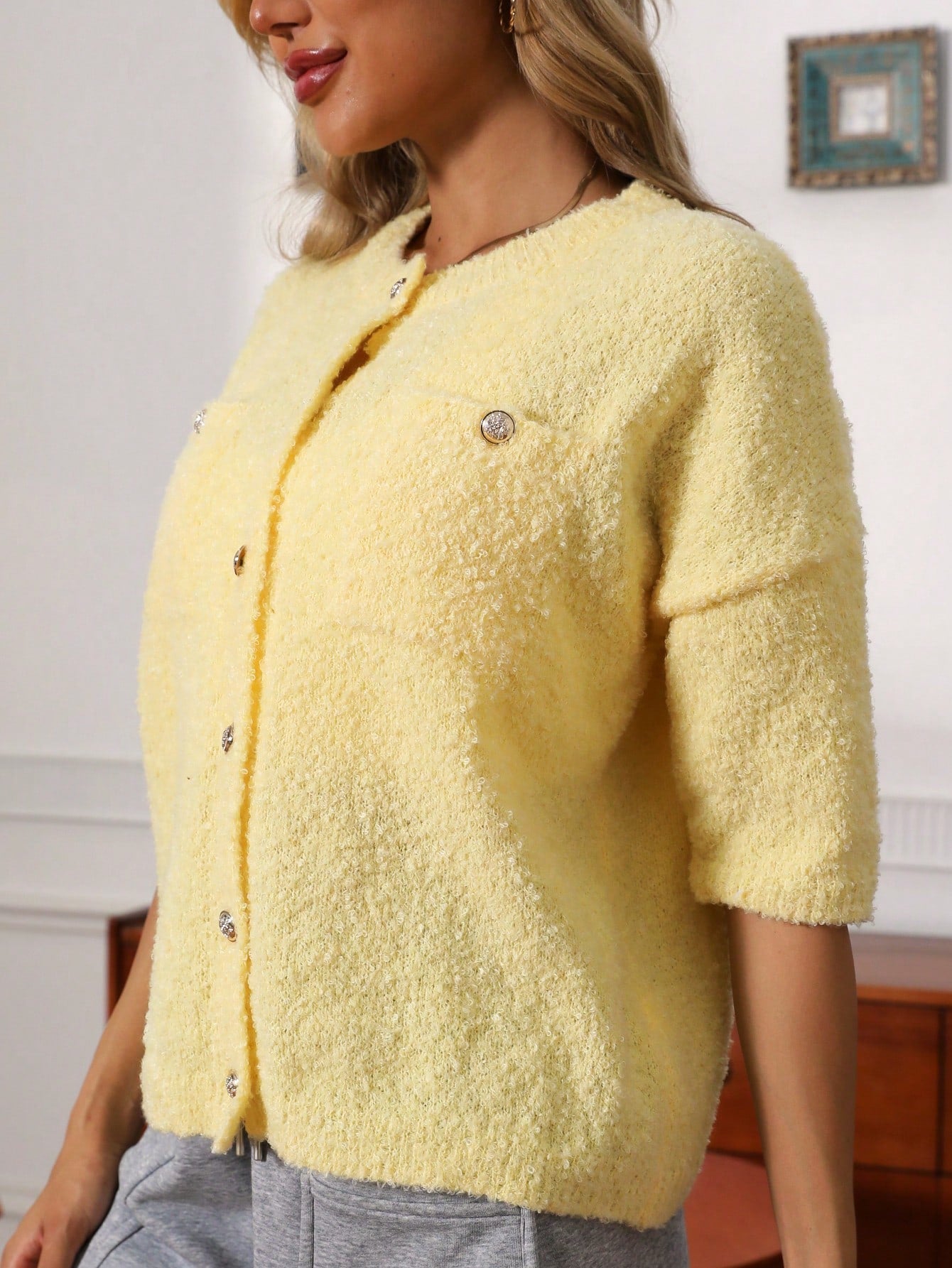 Dam Cardigan Knappdesign Mjuk Polyester-3