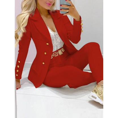 Dam Blazer med Stor Krage och Byxor i Polyester-5