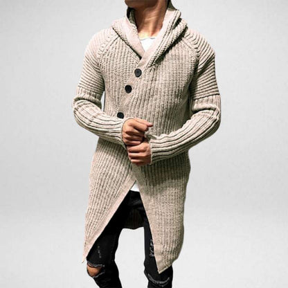 Lång Kofta Dam Ribbstickad med Huva i Mjuk Bomull-4