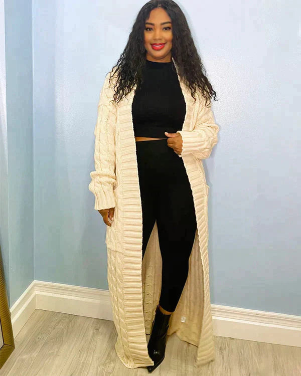 Lång Kofta Dam V-ringning Mjuk Bomull-6