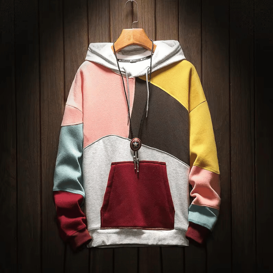 Hoodie för Herr i Färgglad Design – Mjuk Bomullsblandning med Rymlig Huva och Känguruficka 6