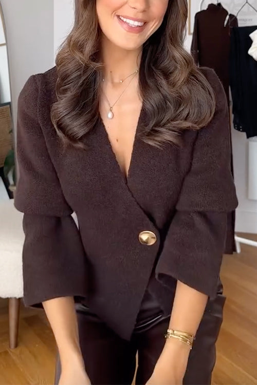 Dam V-hals Kofta Knappstängning Bomull Polyester-5