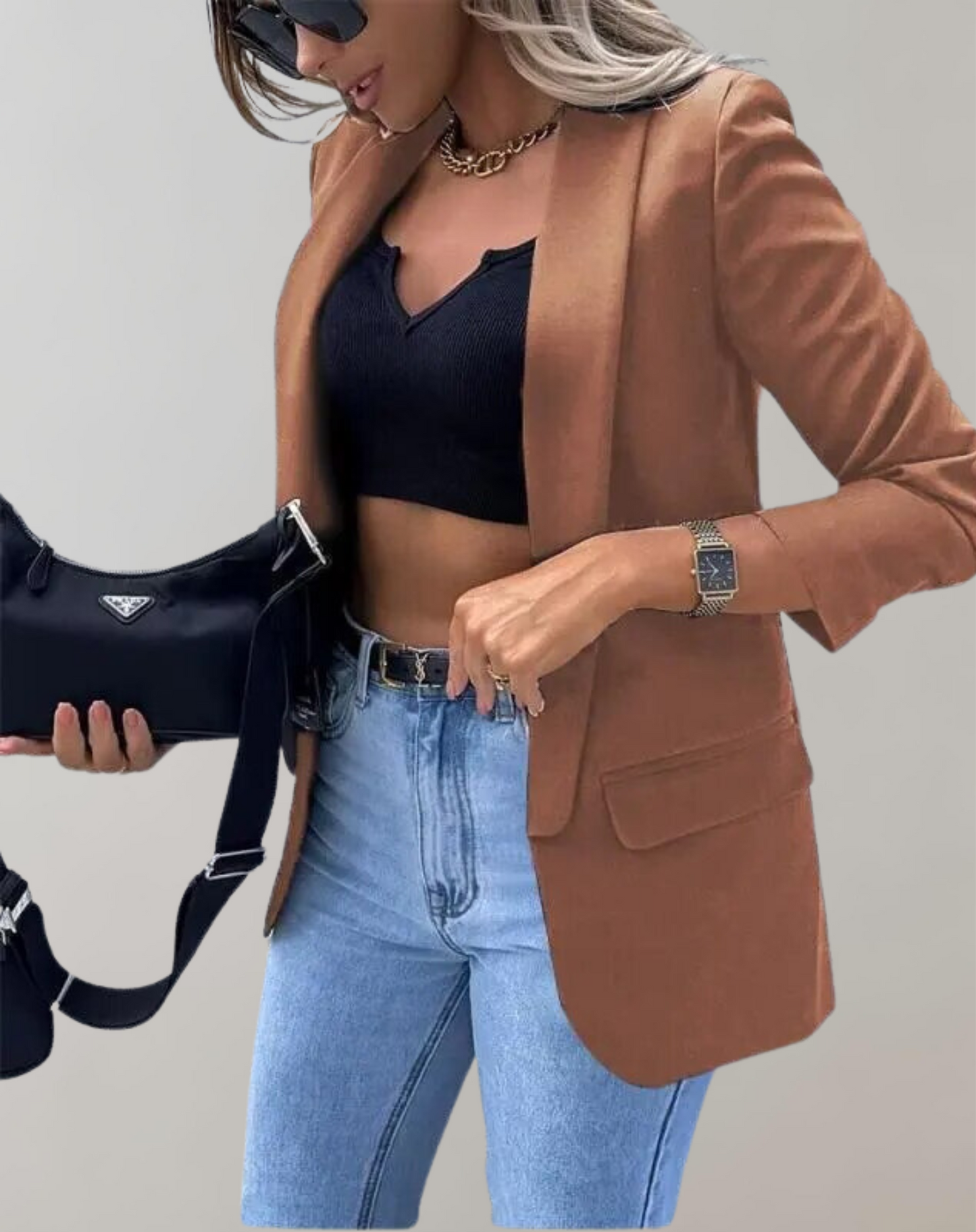 Dam Blazer Klassisk Design 100% Polyester för Vår och Höst-1