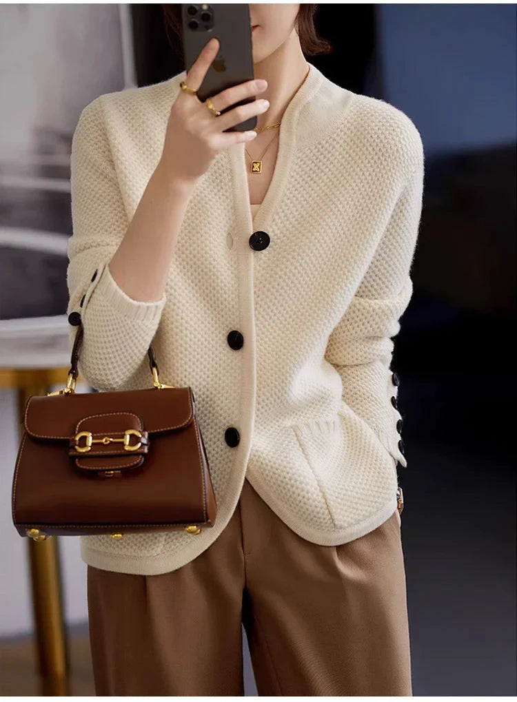 Dam Stickad Turtleneck Tröja 100% Ull Elegant Vintermode-4