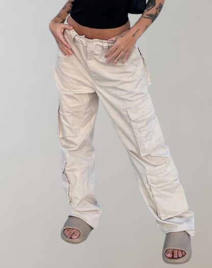 Dam Cargo Byxor Hög Midja Baggy Denim Snygga Byxor 11