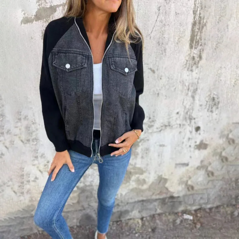 Variant image for Damjacka i Denimstil Avslappnad Bomullsblandning med Fickor-25