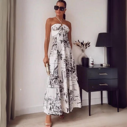Maxi Klänning Dam Urban Tryck Långt Tyg-5
