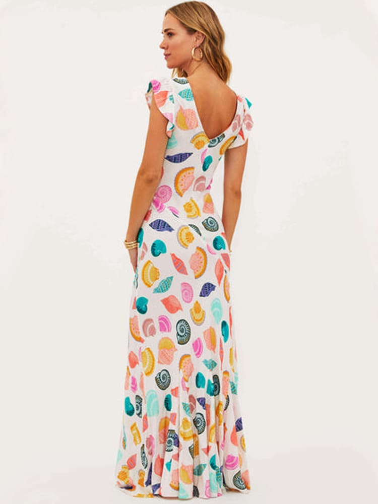Maxiklänning Dam Blommönster V-ringning 100% Polyester Lång Klänning Sommar 4