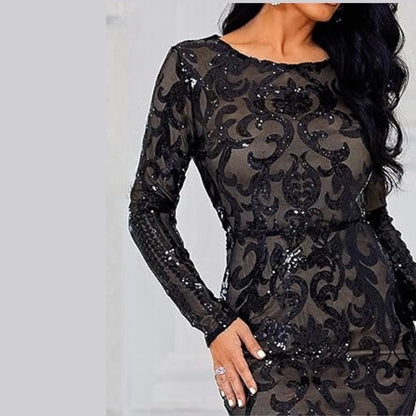 Dam Aftonklänning Lång Med Paljetter För Formella Evenemang-5