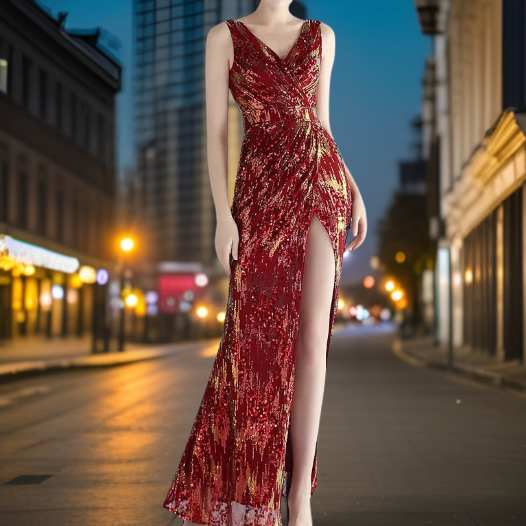 Kvinnors Aftonklänning Lång Med Paljetter Flödande Design Polyester 12