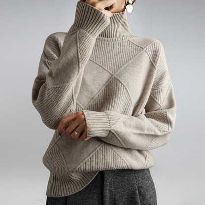 Stickad Dam Tröja Turtleneck Mjuk Bomull 1