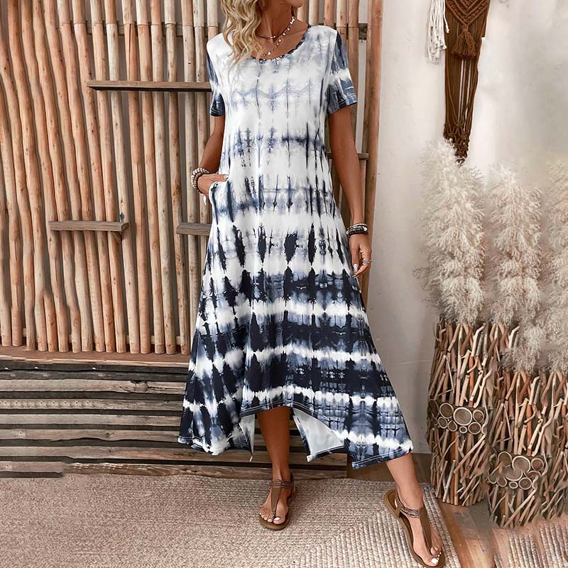 Dam Klänning Vintage Cirkulär Halsringning Mönster Högkvalitativt Tyg-3