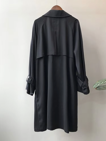 Kvinna Trench Coat Lång Skräddarsydd Lätt Tyg-3