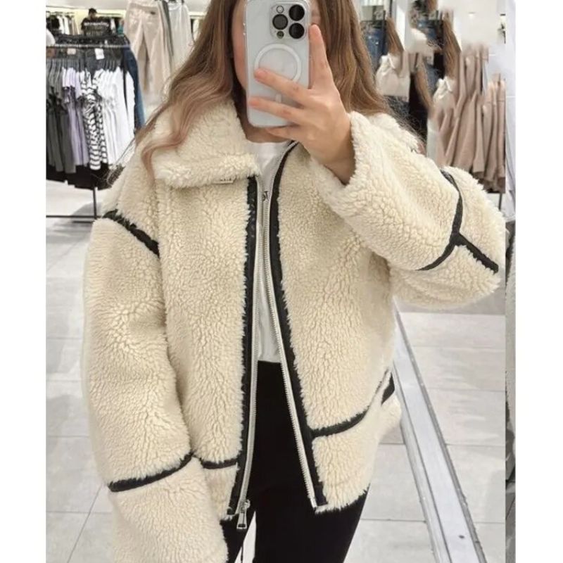 Kvinnors Lång Teddyjacka Fleece Elegant Värmande-6