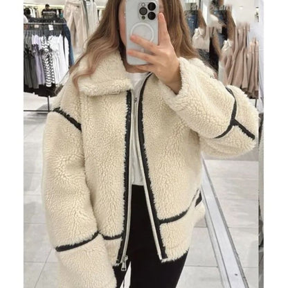 Kvinnors Lång Teddyjacka Fleece Elegant Värmande-6