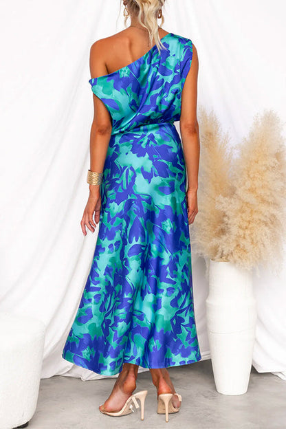 Dam Maxiklänning Blommönster med Slits i Bomull och Polyester för Sommar-2