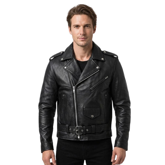Herr Läderjacka Slim Fit Vindtät Motorcykeljacka
