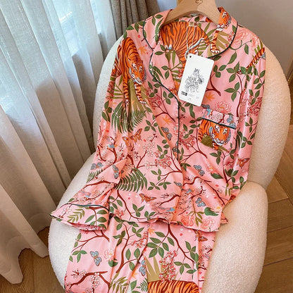 Dam Pyjamas Set med Tryckdesign i Polyester och Elegant Krage-5